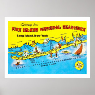 Fire Island Kaart 20x28 Print