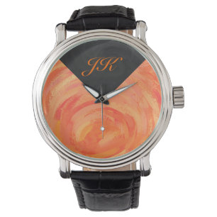 Fire Lake Oranje en Black Monogram Horloge