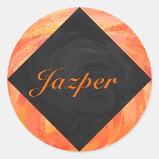 Fire Lake Oranje en Black Monogram Ronde Sticker (Voorkant)