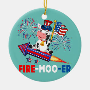 Fire Moo Er Koe Riding Firecracker Amerikaanse vla Keramisch Ornament