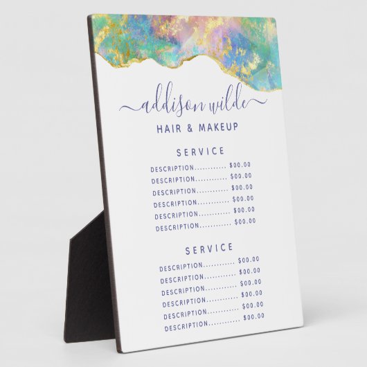 Fire Opal Regenboog Edelsteen Prijs Menu Plaque Fotoplaat (Zijkant)