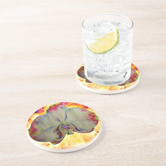 Fire Orchid, abstracte levendige waterverf florale Zandsteen Onderzetter (Zijkant)