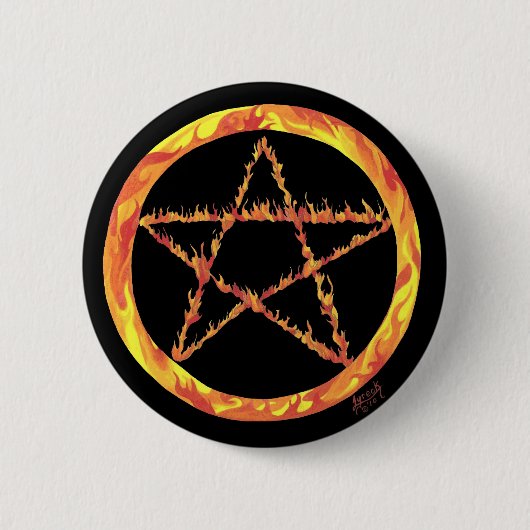 Fire Pentacle Ronde Button 5,7 Cm (Voorkant)