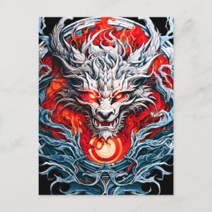 Fire Red Flame Mythical Dragon Head Aankondigingskaart