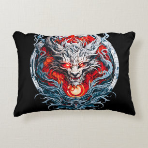 Fire Red Flame Mythical Dragon Head Accent Kussen