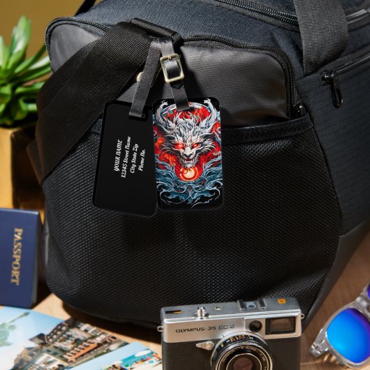 Fire Red Flame Mythical Dragon Head Bagagelabel (Voorkant /achterkant)