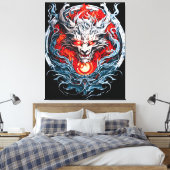 Fire Red Flame Mythical Dragon Head Canvas Afdruk (Insitu (Slaapkamer))