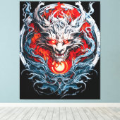 Fire Red Flame Mythical Dragon Head Canvas Afdruk (Insitu (Houten vloer))