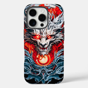 Fire Red Flame Mythical Dragon Head iPhone 16 Pro Hoesje