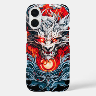 Fire Red Flame Mythical Dragon Head iPhone 16 Hoesje