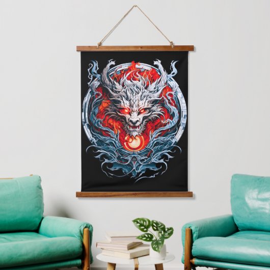 Fire Red Flame Mythical Dragon Head Hangend Wandkleed (Woonkamer)