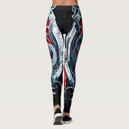 Fire Red Flame Mythical Dragon Head Leggings (Achterkant)