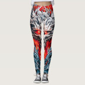 Fire Red Flame Mythical Dragon Head Leggings (Voorkant)