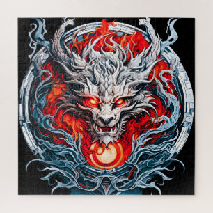 Fire Red Flame Mythical Dragon Head Legpuzzel