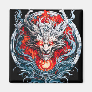 Fire Red Flame Mythical Dragon Head Magneet