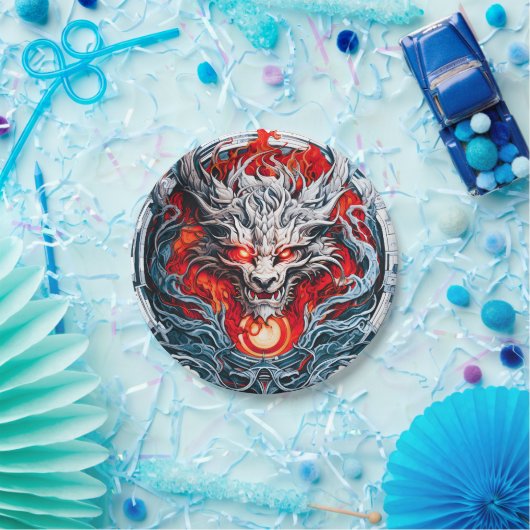 Fire Red Flame Mythical Dragon Head Papieren Bordje (Feest)