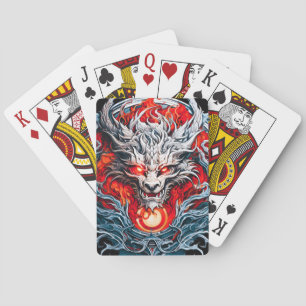 Fire Red Flame Mythical Dragon Head Pokerkaarten