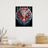 Fire Red Flame Mythical Dragon Head Poster (Keuken)