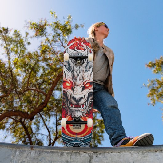 Fire Red Flame Mythical Dragon Head Skateboard (Buiten 1)