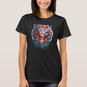 Fire Red Flame Mythical Dragon Head T-shirt