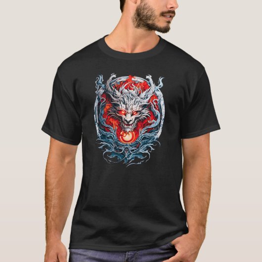Fire Red Flame Mythical Dragon Head T-shirt (Voorkant)