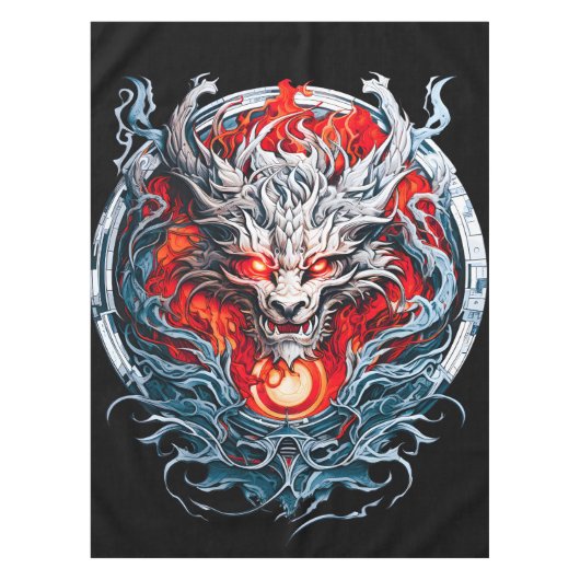 Fire Red Flame Mythical Dragon Head Tafelkleed (Voorkant)