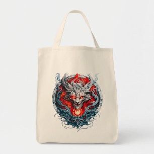 Fire Red Flame Mythical Dragon Head Tote Bag