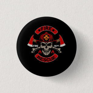 Fire Rescue Fire Fighter Brandweerman Crossbones S Ronde Button 3,2 Cm