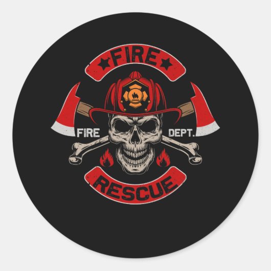 Fire Rescue Fire Fighter Brandweerman Crossbones S Ronde Sticker (Voorkant)