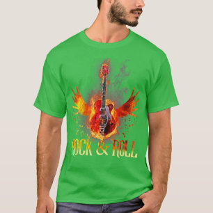Fire Rock Roll Music Guitar Wings voor Mannen vrou T-shirt