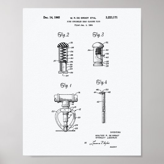Fire Sprinkler Head 1965 Patent Art - Witboek Poster (Voorkant)