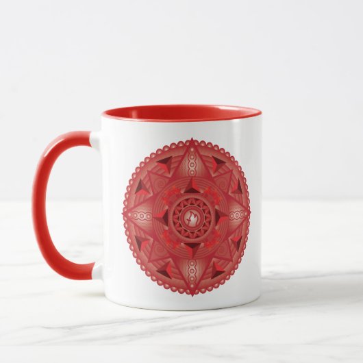 Fire Tetrahedron Red Mandala Twee-toonse Mok (Links)