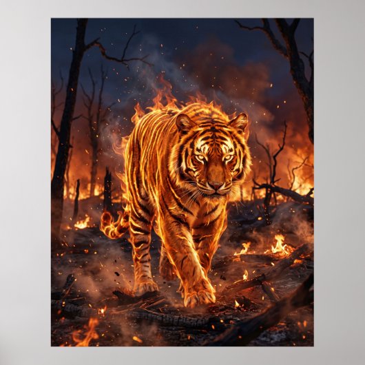 Fire Tiger Burning Wilderness Poster (Voorkant)