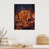 Fire Tiger Burning Wilderness Poster (Keuken)