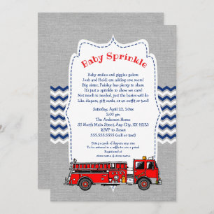 Fire Truck Baby Invitation à saupoudrer, gris mari