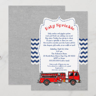 Fire Truck Baby Sprinkle uitnodiging, marinegrijs Kaart