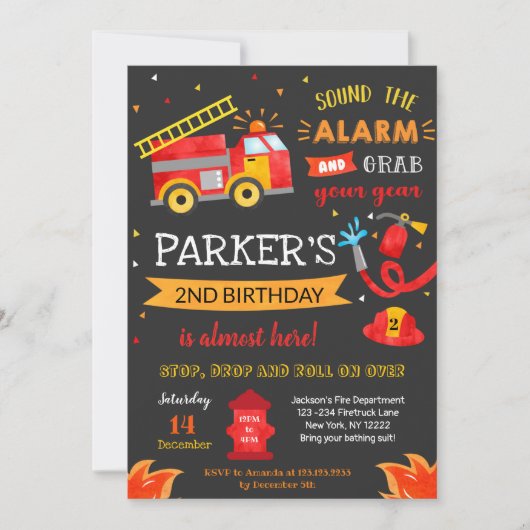 Fire Truck Birthday Party Invitation Fireman Kaart (Voorkant)