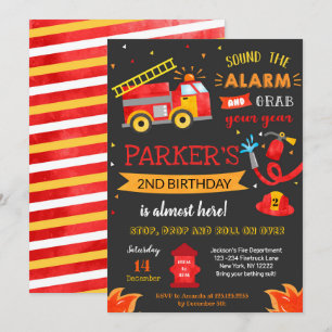 Fire Truck Birthday Party Invitation Fireman Kaart