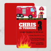 Fire Truck Boy Birthday Uitnodiging (Voorkant / Achterkant)