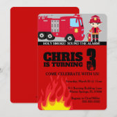 Fire Truck Boy Birthday Uitnodiging (Voorkant / Achterkant)