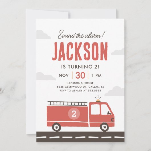 Fire Truck Brandweerman Uitnodiging Verjaardag (Voorkant)