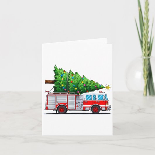 Fire Truck Christmas Tree Xmas Lights Firefighter  Kaart (Voorkant)
