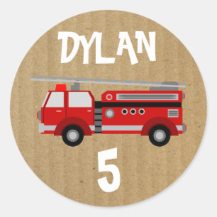 Fire truck Craft Papier Kaart Party Verjaardag Ronde Sticker