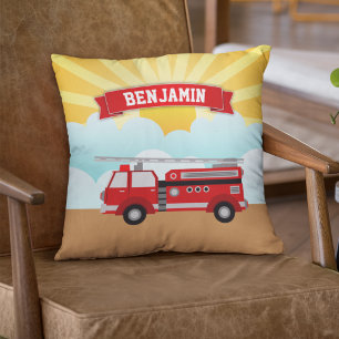 Fire Truck Firefighter Persoonlijke naam Kinder Ro Kussen
