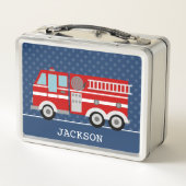 Fire Truck Navy Blue Polka Dot Aangepast Kind (Achterkant)