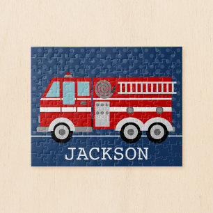 Fire Truck Navy Blue Polka Dot Aangepast Kind Legpuzzel