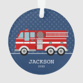 Fire Truck Navy Blue Polka Dot Aangepast Kind Ornament (achterkant)