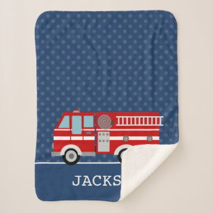 Fire Truck Navy Blue Polka Dot Personalized Boy Sherpa Deken
