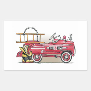 Fire Truck Pedal Car Rechthoekige Sticker