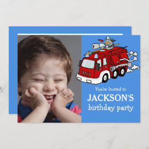 Fire Truck Photo Custom Birthday Invitation, Boy Kaart